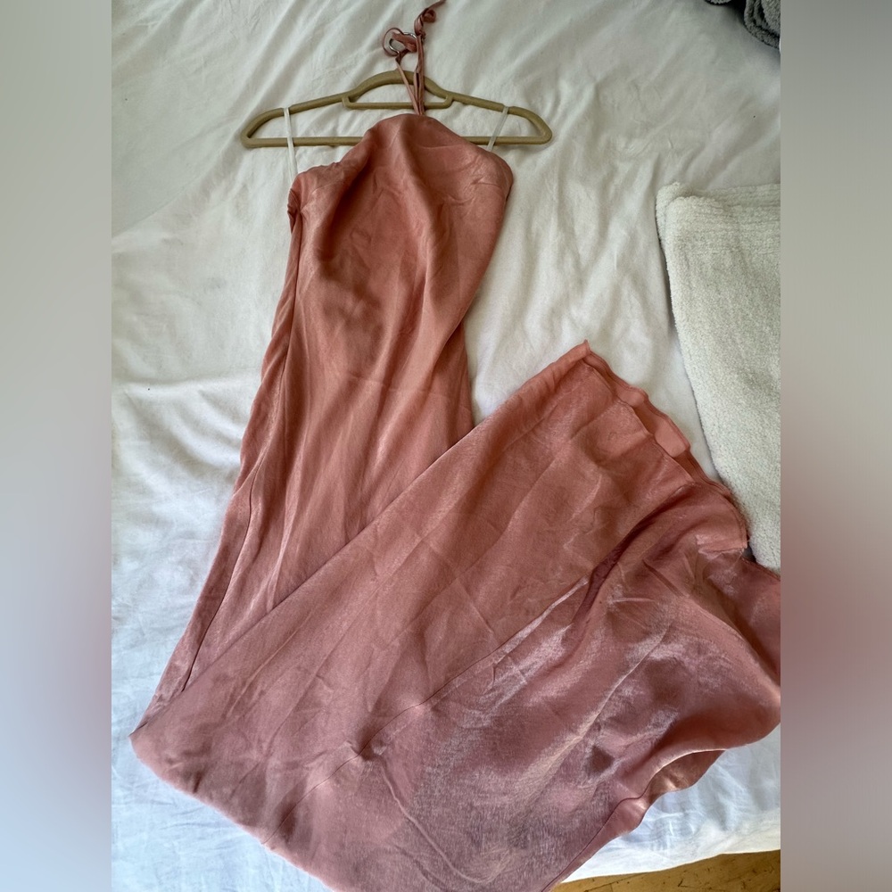 NWT Michael Costello x Revolve Millie Silky Satin Halter Dress, Size XS